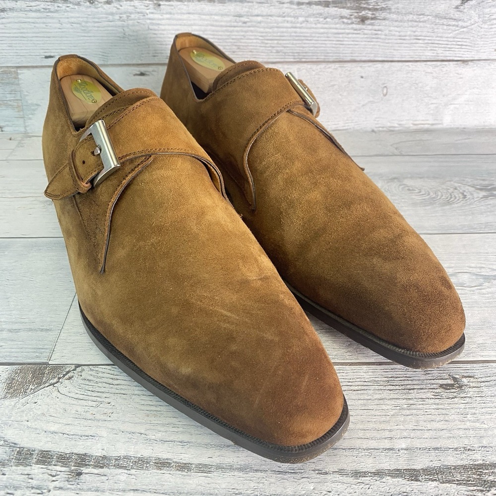 Magnanni Monk Strap Shoes Mens 10 M Brown Leather Suede Dress Stylish 17399